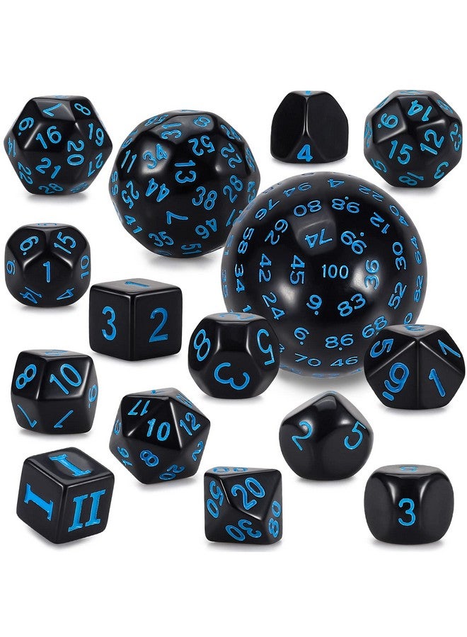 CiaraQ DND Polyhedral Dice Set (15pcs) D4-D100 Game Dice with Dice Bag for Dungeons and Dragons Role Playing Table Games (Black & Blue) - Image 1