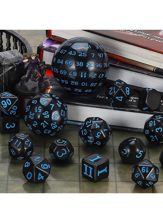 CiaraQ DND Polyhedral Dice Set (15pcs) D4-D100 Game Dice with Dice Bag for Dungeons and Dragons Role Playing Table Games (Black & Blue) - Image 3