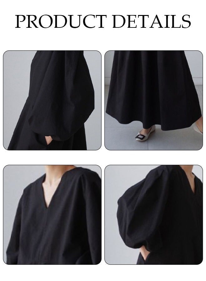 DUNISO Women Elegant Casual Summer Autumn Long Dress V Neck Loose Casual Long Sleeve Maxi Dress Long Cardigan Cover Ups Shirt Dresses - Image 4