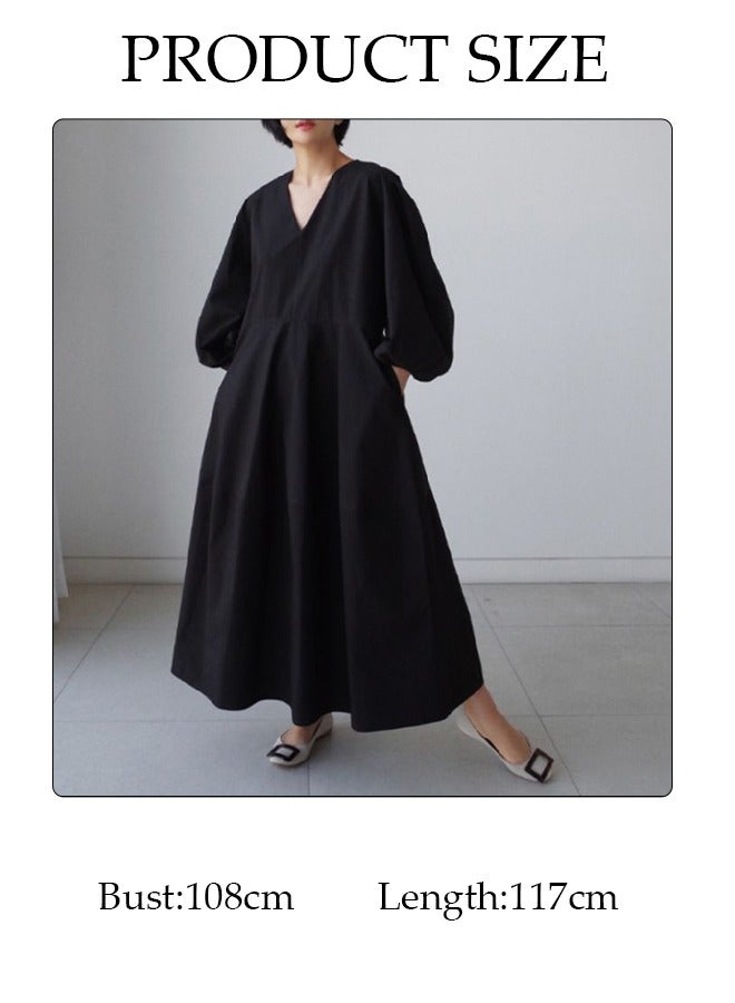 DUNISO Women Elegant Casual Summer Autumn Long Dress V Neck Loose Casual Long Sleeve Maxi Dress Long Cardigan Cover Ups Shirt Dresses - Image 2