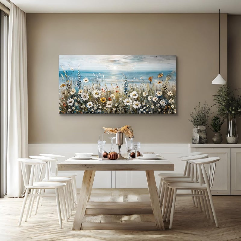 EMODA لوحة فنية جدارية مؤطرة من قماش الزهور الساحلية (60×120 سم) - لوحة زهور برية على الشاطئ | لوحة فنية جدارية مؤطرة كبيرة من قماش الزهور بحجم 60×120 سم، ديكور منزلي عصري لغرفة المعيشة وغرفة النوم والمكتب | جودة ممتازة، جاهزة للتركيب - Image 4