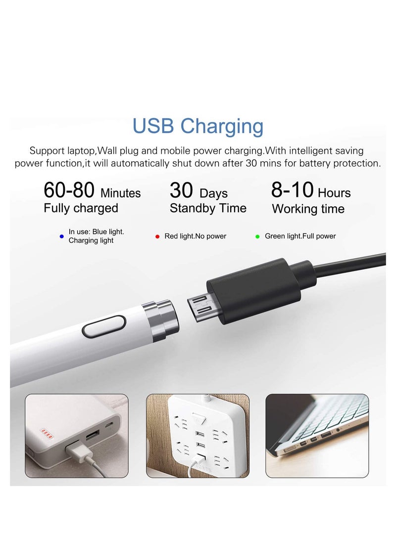 ELTRAZONE - Active Stylus Pen White/Black 1.45mm fine Tip for iPad Apple iPhone Samsung Tablets, on iOS and Android Capacitive Touchscreen, Take-Note Hand-Written Draw no lags Skipping,Rechargeable, - Image 1