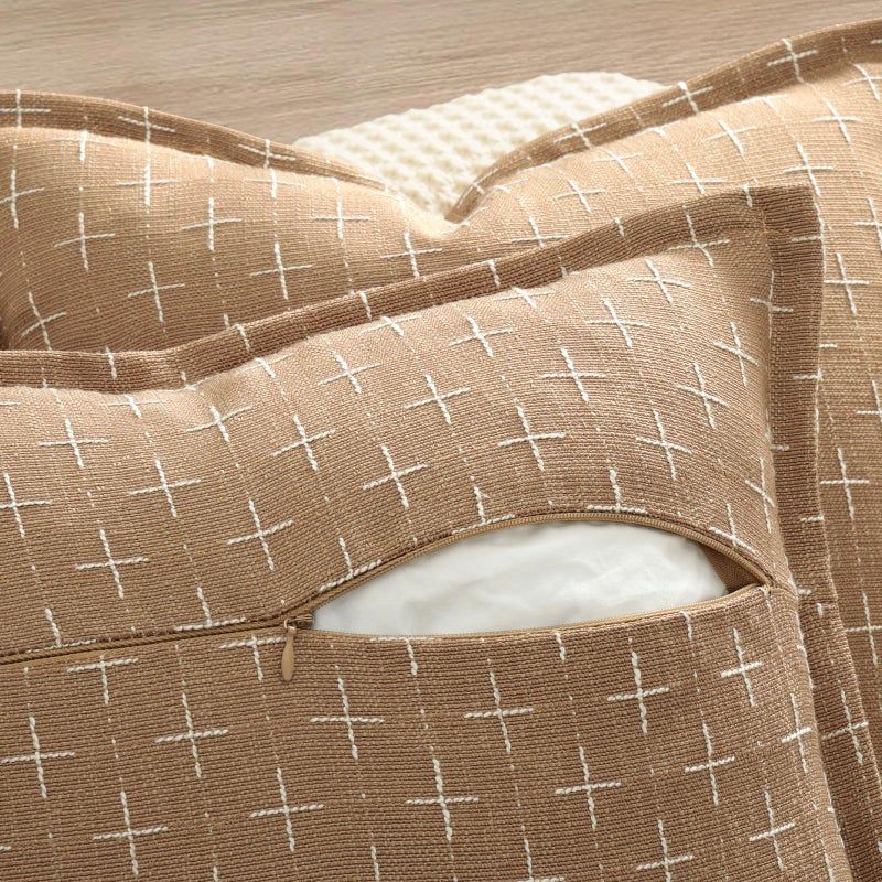ZWJD Throw Pillow Pillow Covers 18x18 Set of 2 Soft Polyester Textured Pillow Covers with Stylish Flange Edge Cozy Farmhouse Throw Pillows for Couch Bed Sofa Living Room - Image 3