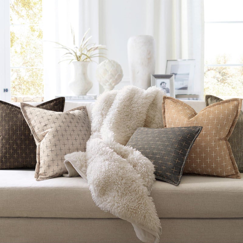 ZWJD Throw Pillow Pillow Covers 18x18 Set of 2 Soft Polyester Textured Pillow Covers with Stylish Flange Edge Cozy Farmhouse Throw Pillows for Couch Bed Sofa Living Room - Image 5