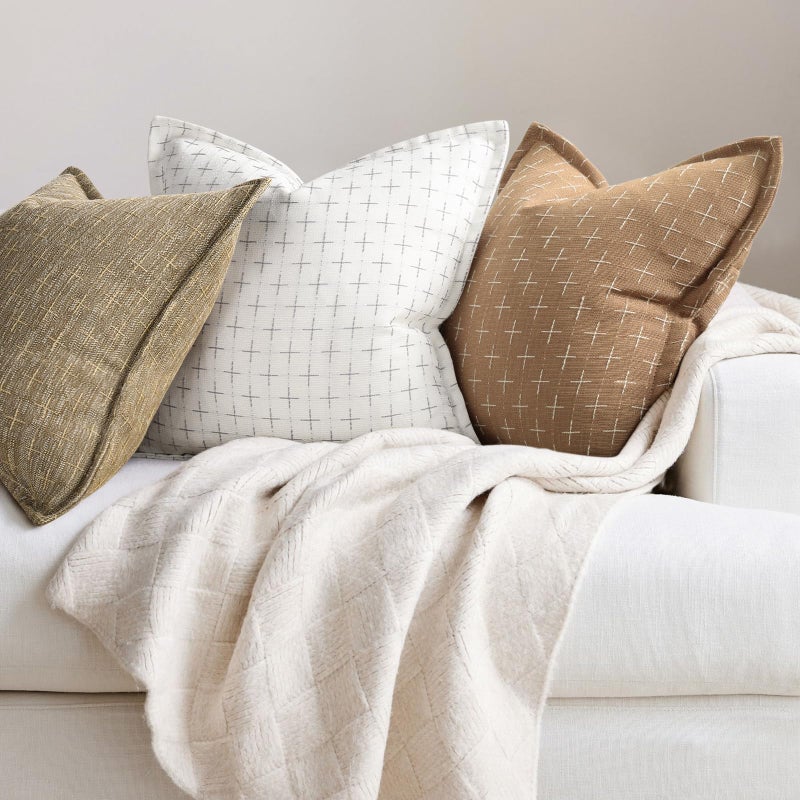 ZWJD Throw Pillow Pillow Covers 18x18 Set of 2 Soft Polyester Textured Pillow Covers with Stylish Flange Edge Cozy Farmhouse Throw Pillows for Couch Bed Sofa Living Room - Image 4