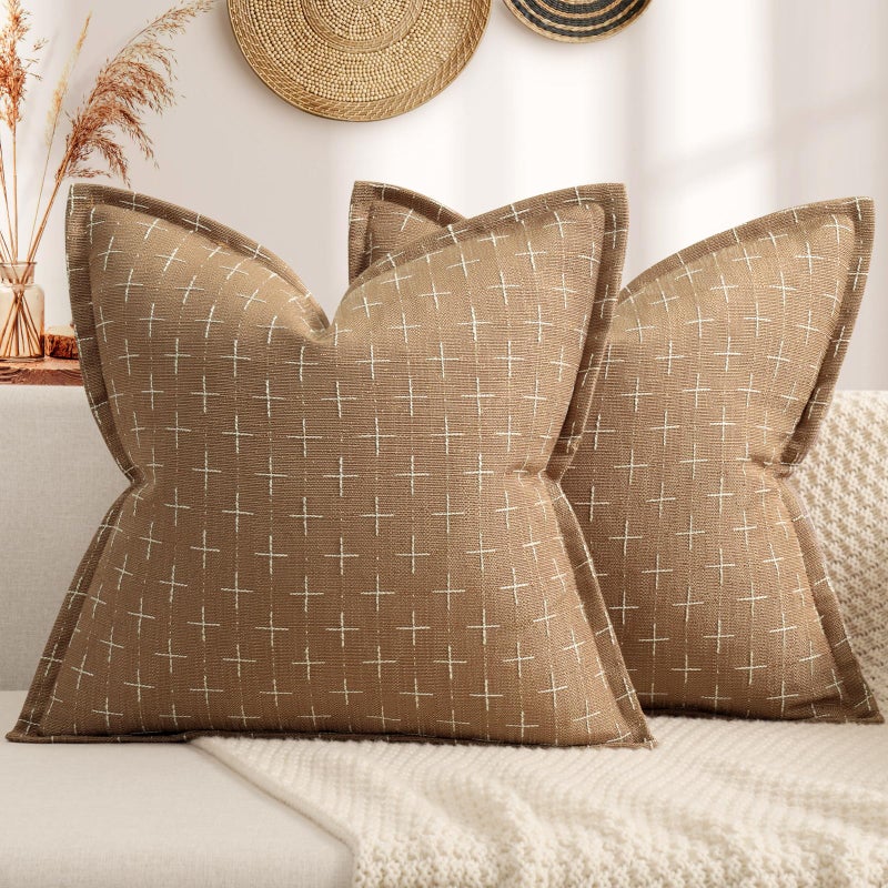 ZWJD Throw Pillow Pillow Covers 18x18 Set of 2 Soft Polyester Textured Pillow Covers with Stylish Flange Edge Cozy Farmhouse Throw Pillows for Couch Bed Sofa Living Room - Image 1