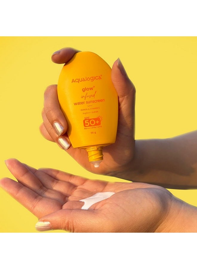 Aqualogica - Glow+ Nfused Water All Skin Type Sunscreen Spf 50+ Pa++++ With Papaya&Vitamin C Ultralight Water-Infused Formula Gives Glowing&Hydrated Skin Lightweight,Hydrating And No White Cast - 50G - Image 1
