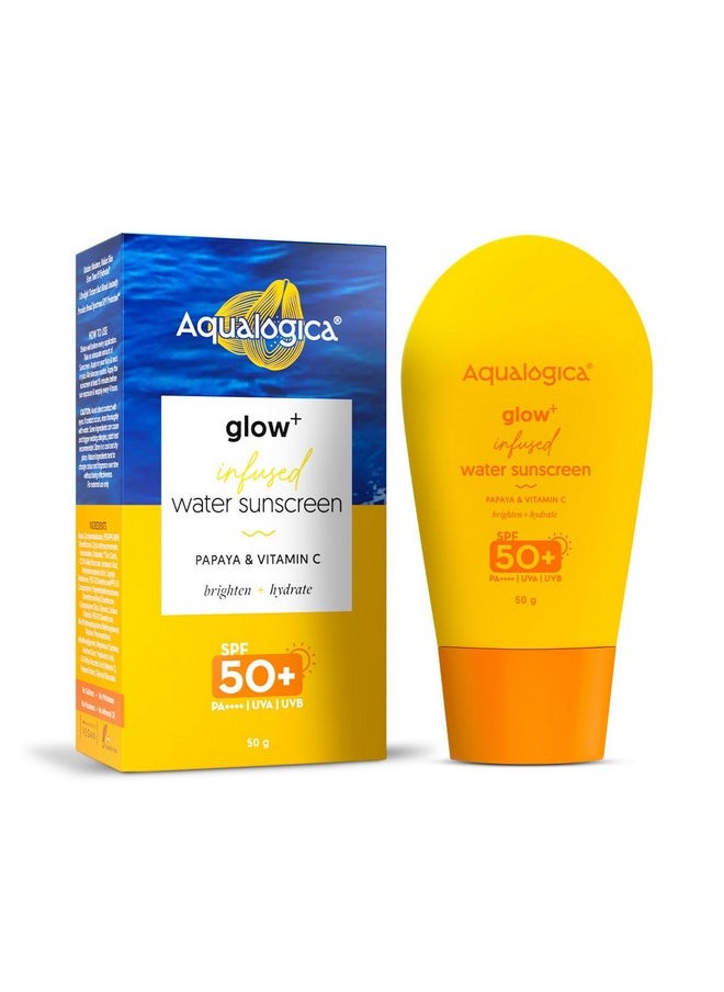 Aqualogica - Glow+ Nfused Water All Skin Type Sunscreen Spf 50+ Pa++++ With Papaya&Vitamin C Ultralight Water-Infused Formula Gives Glowing&Hydrated Skin Lightweight,Hydrating And No White Cast - 50G - Image 1