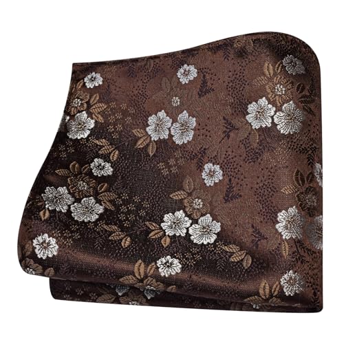 GUSLESON Brown Mens Floral Wedding Necktie Pocket Square Cufflinks and Lapel Pin Brooch Set (IN6107-26) - Image 4