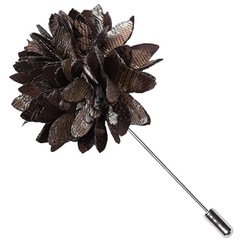 GUSLESON Brown Mens Floral Wedding Necktie Pocket Square Cufflinks and Lapel Pin Brooch Set (IN6107-26) - Image 5