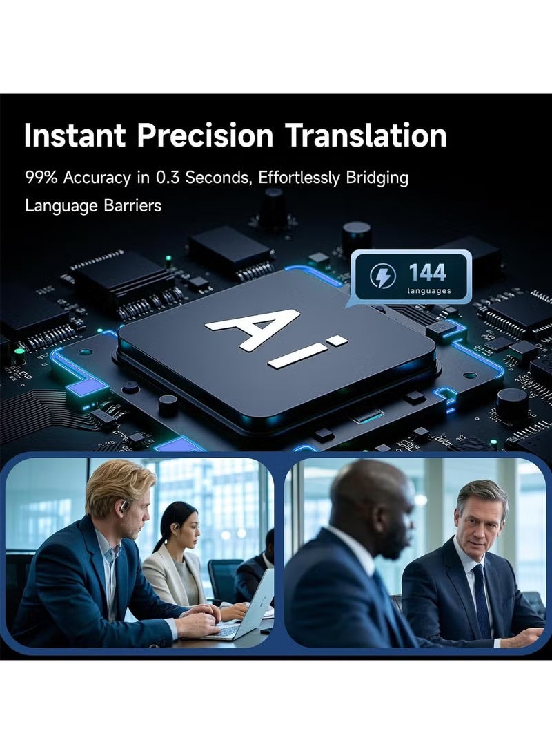 كادراما سماعات أذن مترجم لغة الذكاء الاصطناعي في الوقت الفعلي، سماعات أذن لاسلكية 3 في 1 مع 144 لغة ولهجة، بلوتوث 5.4، جهاز مترجم يدعم التطبيقات للسفر والأعمال التجارية وأجهزة iOS وAndroid (أسود) - Image 3