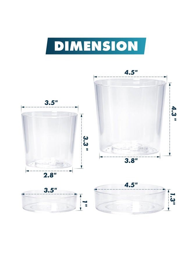 Phoenix Vine 3.5 Inch 4.5 Inch Clear Acrylic Houseplants Planter Pot with Tray, Orchid Pot with Drainage Holes, Deep Saucer for Bottom Watering, Transparent Containers for Indoor Plants, Herbs, 91-B-X - Image 3