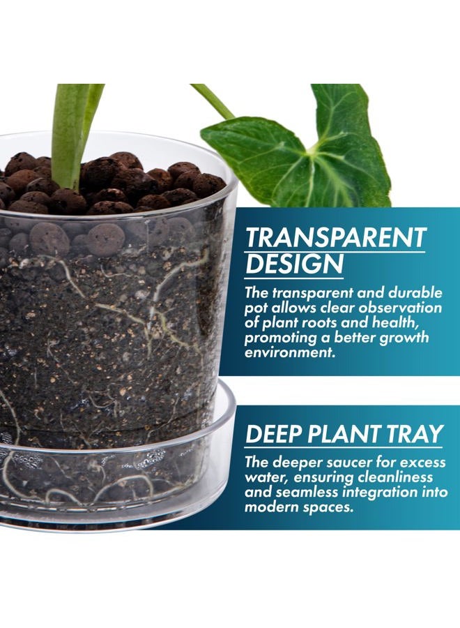 Phoenix Vine 3.5 Inch 4.5 Inch Clear Acrylic Houseplants Planter Pot with Tray, Orchid Pot with Drainage Holes, Deep Saucer for Bottom Watering, Transparent Containers for Indoor Plants, Herbs, 91-B-X - Image 4