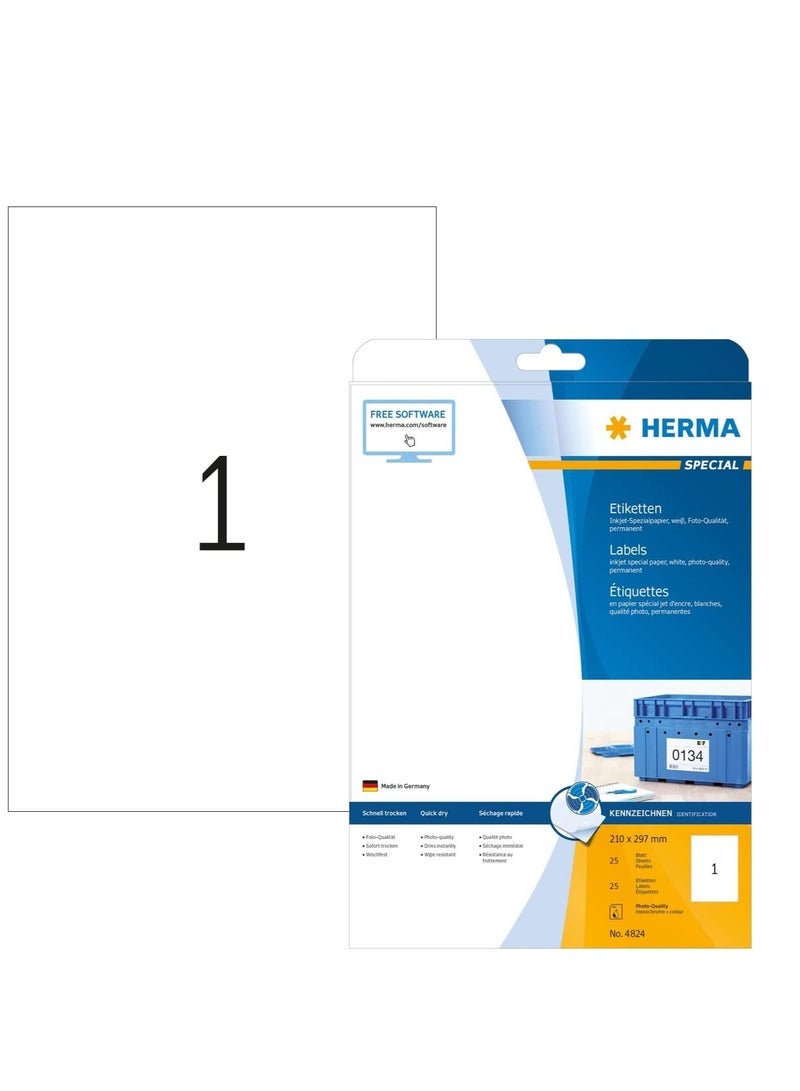 هيرما ملصقات هيرما لاصقة متعددة الأغراض – 25 ورقة أبيض A4