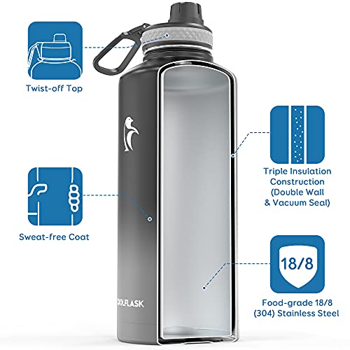 Coolflask Water Bottle 87 oz with Straw, 2/3 Gallon Insulated Stainless Steel 3 Lids Large Water Jug Wide Mouth for Sports or Office, Non-BPA Keep Cold Up to 48 Hrs or Hot Up to 24 Hrs, Piano Night - Image 2