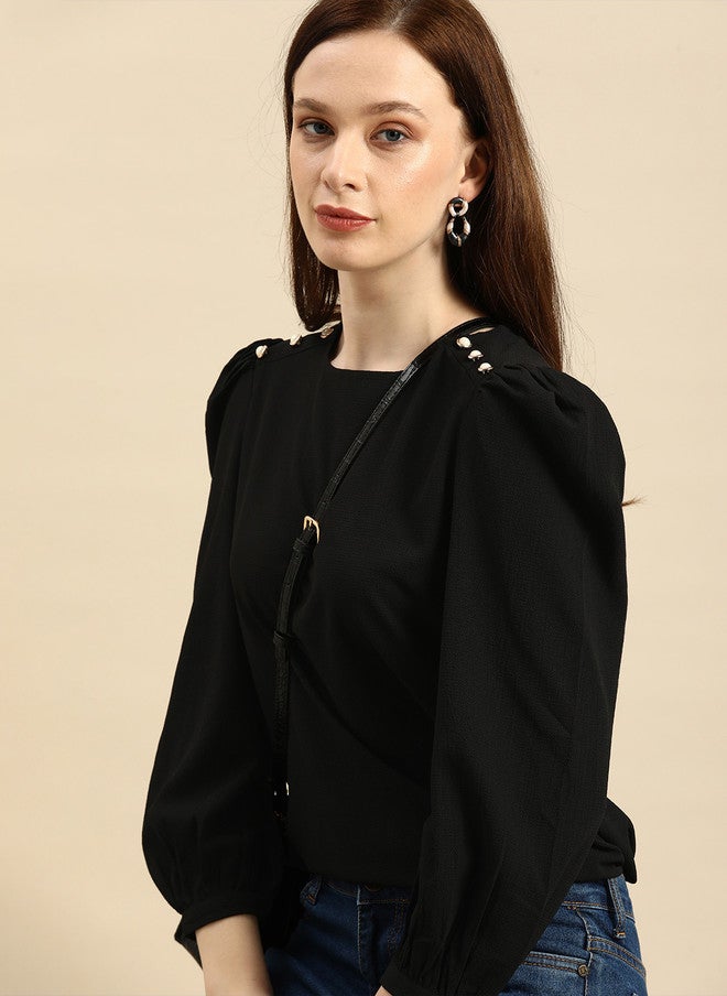 Baizee بلوزة سوداء بأكمام منتفخة من كل شيء عنك - Image 1
