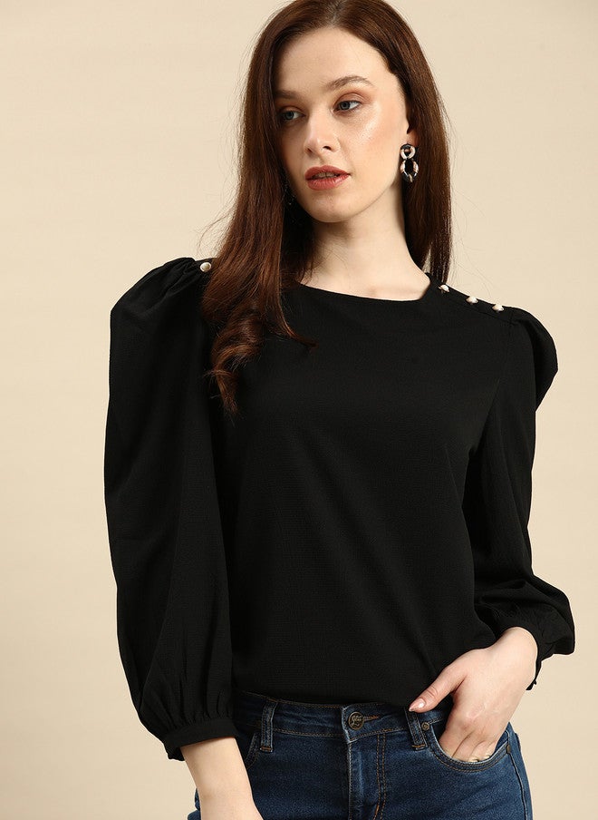 Baizee بلوزة سوداء بأكمام منتفخة من كل شيء عنك - Image 3