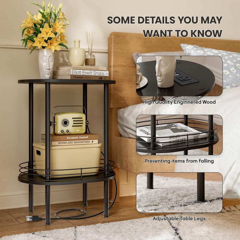 DGSANDGO Side Table with Charging Station,Side Tables Living Room,Nightstand with USB Ports and Outlets,Samll End Table for Small Space,Living Room,Bedroom, Nursery,(1PC,Black) - Image 4