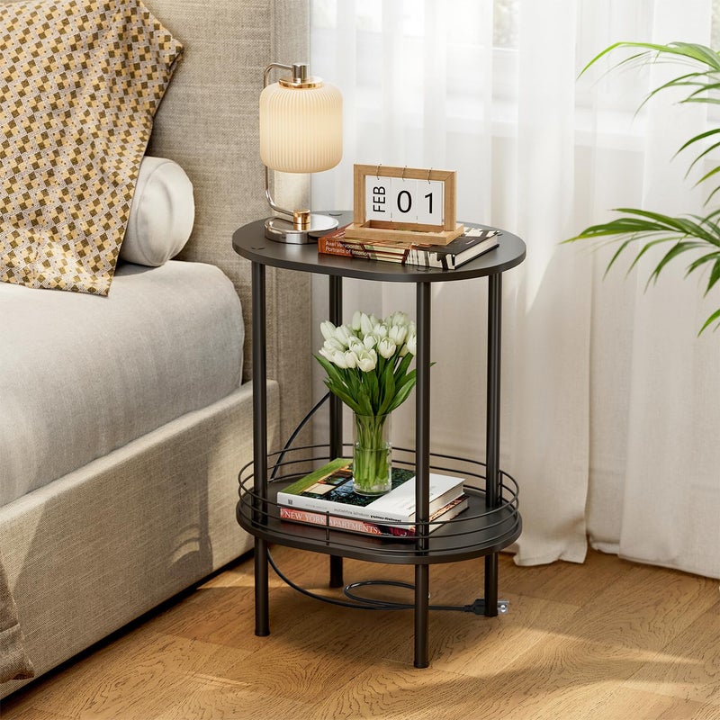 DGSANDGO Side Table with Charging Station,Side Tables Living Room,Nightstand with USB Ports and Outlets,Samll End Table for Small Space,Living Room,Bedroom, Nursery,(1PC,Black) - Image 3