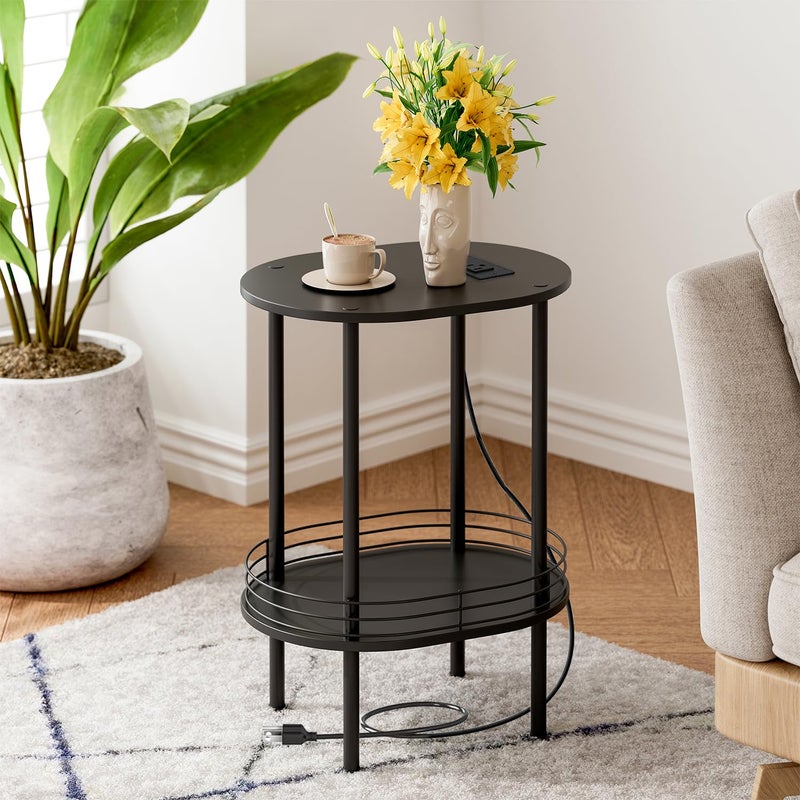 DGSANDGO Side Table with Charging Station,Side Tables Living Room,Nightstand with USB Ports and Outlets,Samll End Table for Small Space,Living Room,Bedroom, Nursery,(1PC,Black) - Image 1