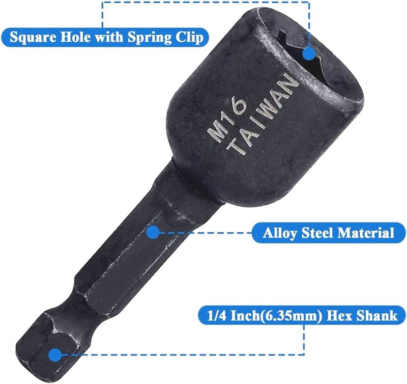 Eyech مجموعة مفاتيح صمولة ماكينة 8 قطع 14 بوصة بمقبض سداسي من الفولاذ السبيكي لمفك الهواء محول صمولة سائق خيط محول M4M5M6M8M10M12M14M16 لأعمال اليد DIY وإصلاح السيارات - Image 4