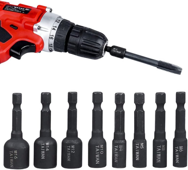 Eyech مجموعة مفاتيح صمولة ماكينة 8 قطع 14 بوصة بمقبض سداسي من الفولاذ السبيكي لمفك الهواء محول صمولة سائق خيط محول M4M5M6M8M10M12M14M16 لأعمال اليد DIY وإصلاح السيارات - Image 1