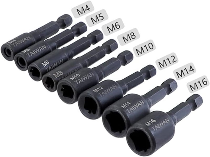Eyech مجموعة مفاتيح صمولة ماكينة 8 قطع 14 بوصة بمقبض سداسي من الفولاذ السبيكي لمفك الهواء محول صمولة سائق خيط محول M4M5M6M8M10M12M14M16 لأعمال اليد DIY وإصلاح السيارات - Image 5