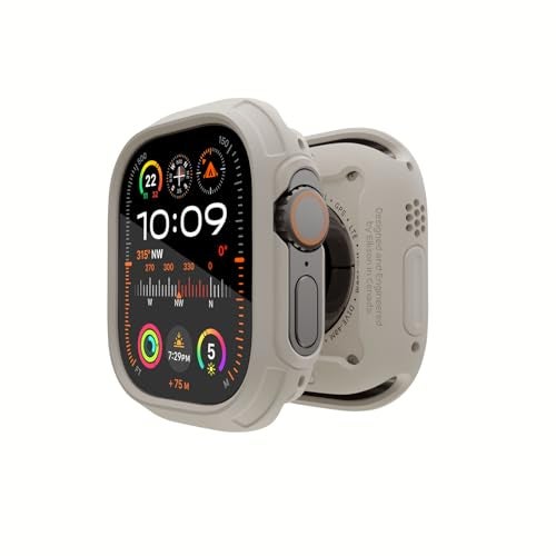 elkson for 49mm Apple Watch Ultra 3/2/1 Bumper Case with Screen Protector Tempered Glass, Quattro Max Series Rugged for iWatch, Military Grade Durable Protective Cover, Flexible Shockproof, Starlight - Image 1