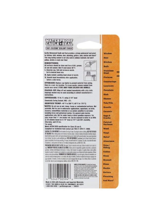 Gorilla 805 806 809 Silicone Sealant 2.8 Oz. Tube White  - Image 2