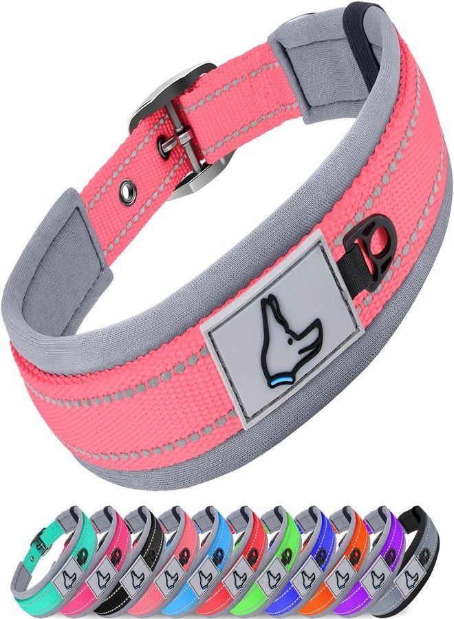Joytale Dog Collar for Medium Dogs, Neoprene Padded and Adjustable, Reflective Wide Heavy Duty Pet Collars with Durable Metal Belt Buckle for Walking, Pink, M - Image 1