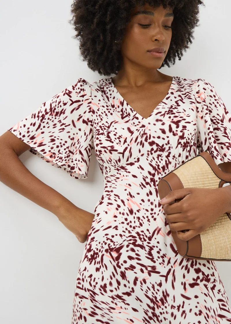ماتلان Burgundy Spot Print V Neck Midi Dress