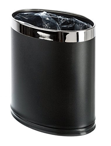 Brelso 'Invisi-Overlap' Metal Trash Can, Open Top Small Office Wastebasket, Oval Shape (Black) - Image 1
