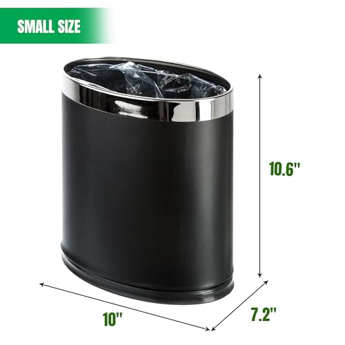 Brelso 'Invisi-Overlap' Metal Trash Can, Open Top Small Office Wastebasket, Oval Shape (Black) - Image 3