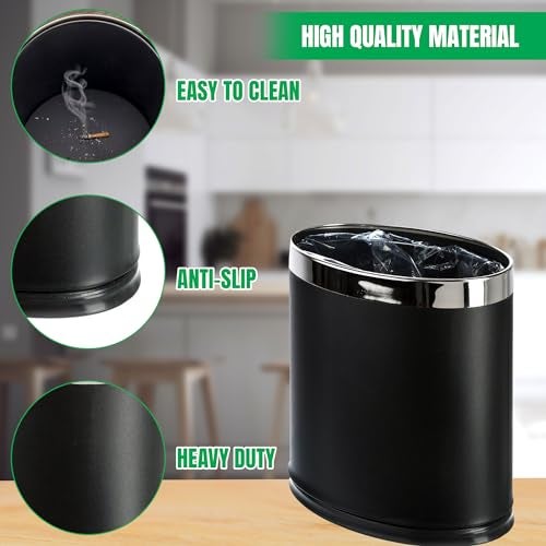 Brelso 'Invisi-Overlap' Metal Trash Can, Open Top Small Office Wastebasket, Oval Shape (Black) - Image 5