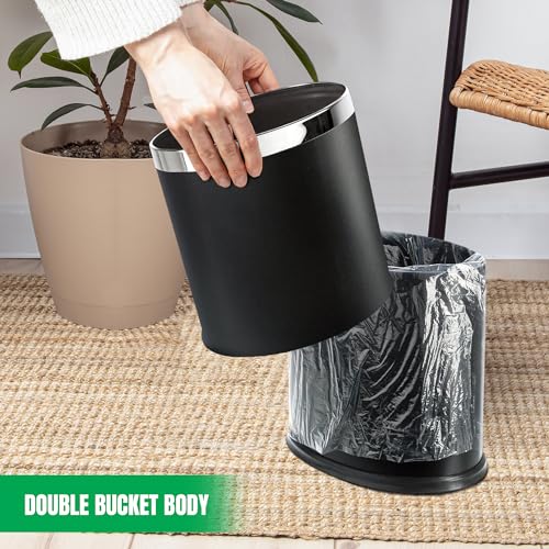 Brelso 'Invisi-Overlap' Metal Trash Can, Open Top Small Office Wastebasket, Oval Shape (Black) - Image 2