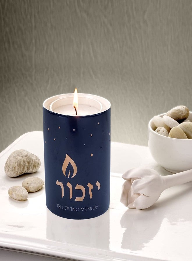 Rite Lite Blue Marble Ceramic Yizkor Luminaria 3" H - Yizkor Memorial Candle Blue with Gold Accents - Image 3