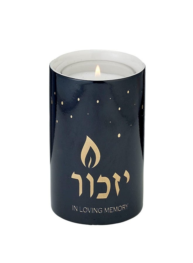 Rite Lite Blue Marble Ceramic Yizkor Luminaria 3" H - Yizkor Memorial Candle Blue with Gold Accents - Image 1