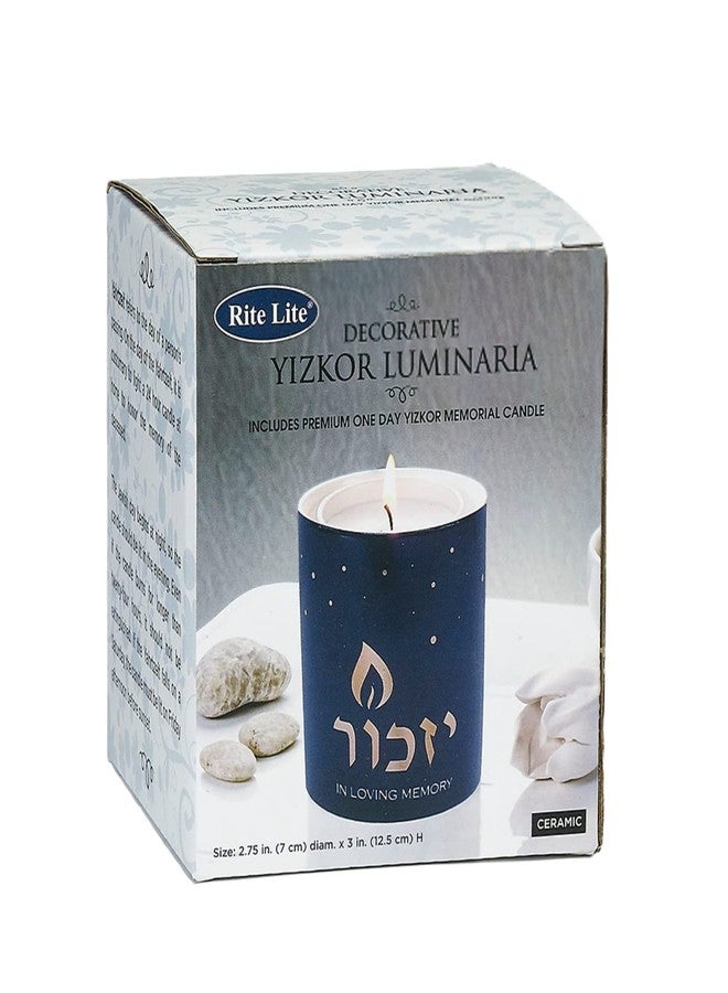 Rite Lite Blue Marble Ceramic Yizkor Luminaria 3" H - Yizkor Memorial Candle Blue with Gold Accents - Image 2