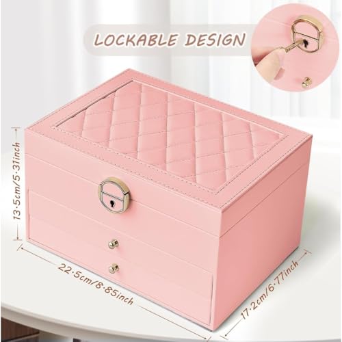 Sprqcart Jewelry Box for Women Girls 3 Layer PU Leather Organizer Storage Case with Compartments for Earrings Rings Bracelets, Necklaces, Watches | Travel Display Box Gift Idea - Image 3
