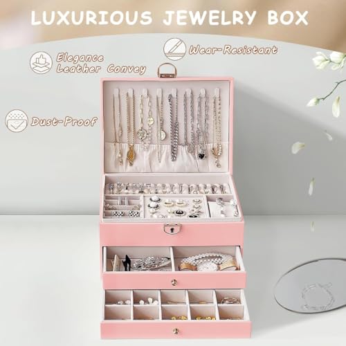 Sprqcart Jewelry Box for Women Girls 3 Layer PU Leather Organizer Storage Case with Compartments for Earrings Rings Bracelets, Necklaces, Watches | Travel Display Box Gift Idea - Image 4