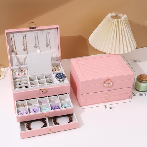Sprqcart Jewelry Box for Women Girls 3 Layer PU Leather Organizer Storage Case with Compartments for Earrings Rings Bracelets, Necklaces, Watches | Travel Display Box Gift Idea - Image 2