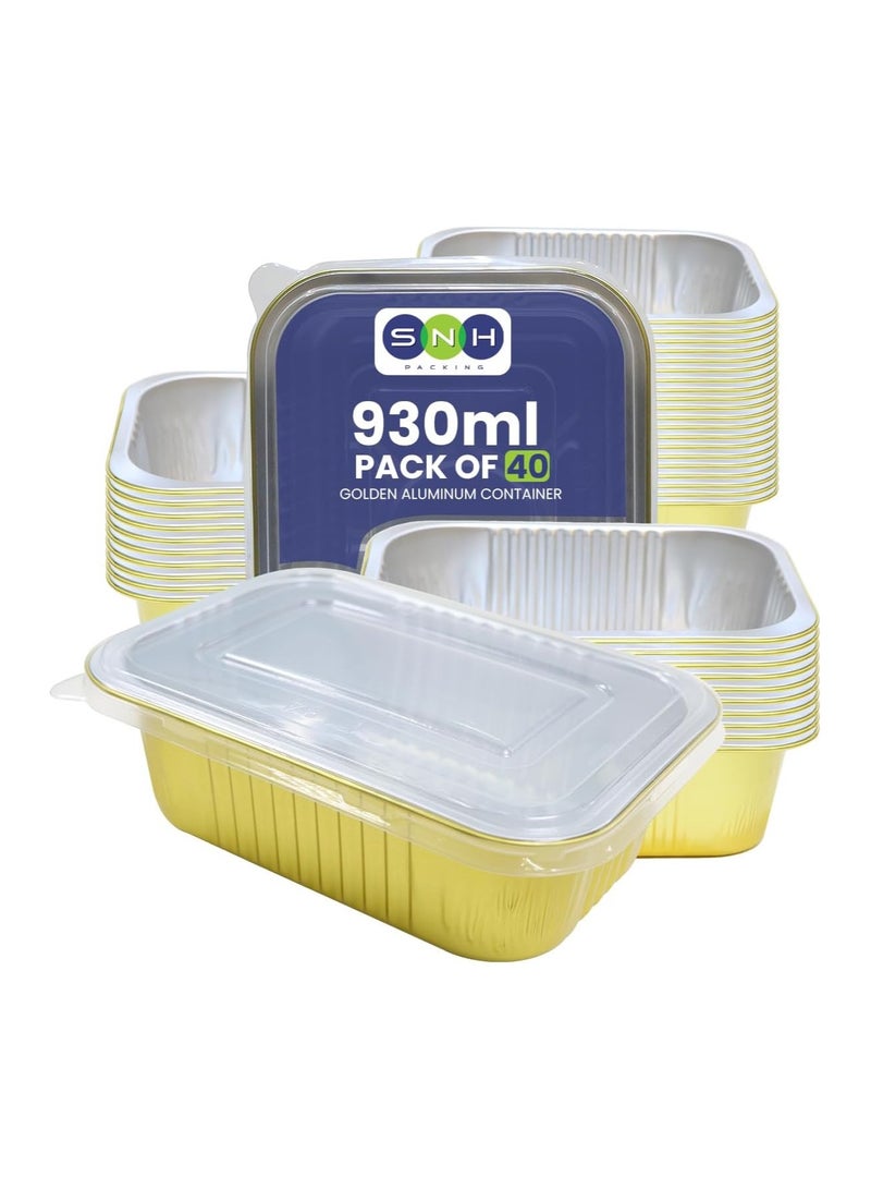 إس إن إتش باكينج SNH Packing عبوة من 40 حاوية فويل ألمنيوم للاستعمال مرة واحدة مع أغطية – صواني خبز كبيرة بلون ذهبي – صواني قصدير قوية لتخزين الطعام، الخَبز والطهي – سعة 930 مل (عبوة من 40 قطعة) - Image 1
