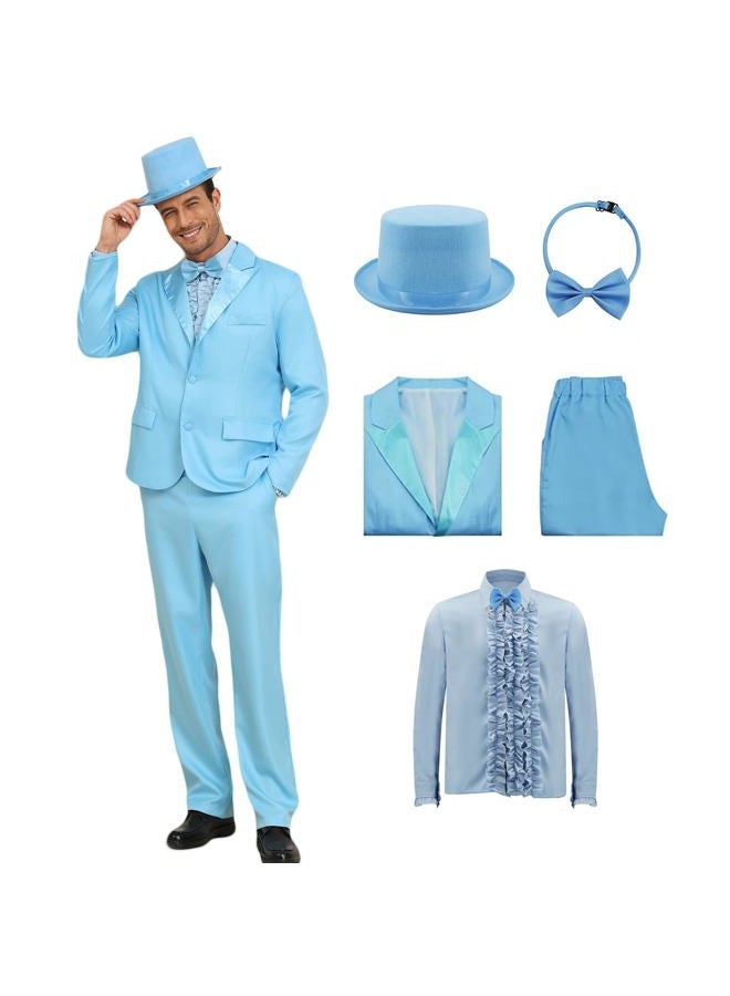 JQAKFIY Harry And Lloyd Mens Custome Dumber Orange Dumb Blue 80s90s Movie Tuxedo Top Hat Bow Tie Halloween Cosplay Outfit, Blue, 3XL - Image 1