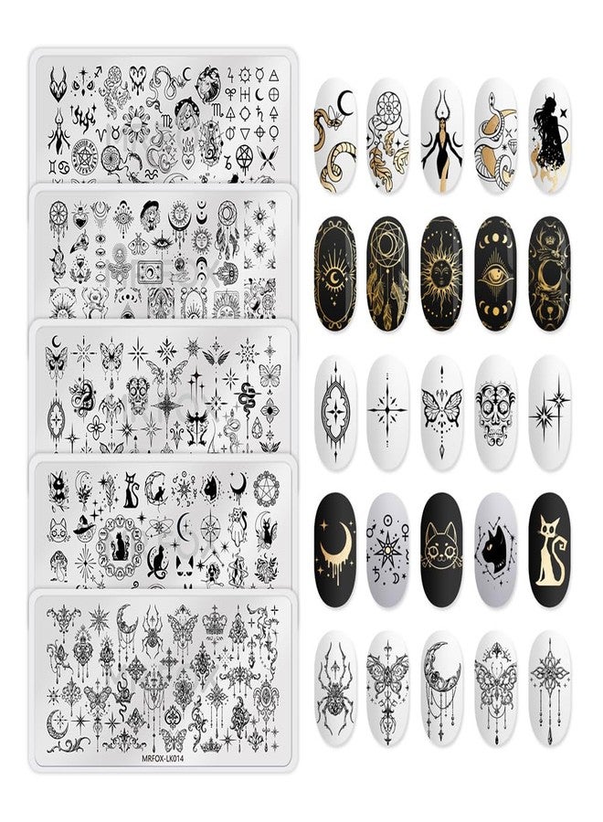 Mr. Fox 5 Pcs Nail Plates Stamping Set Starry Star Moon Esoteric elements Nail Art DIY Stamping Template - Image 1