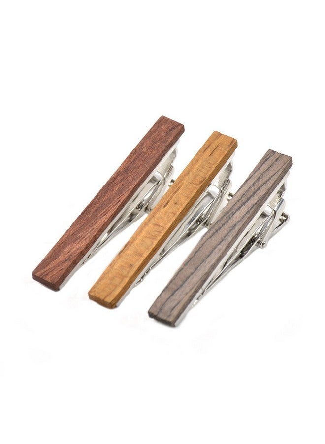 Merit Ocean Smart Men'S Wood Tie Clips For Men 3 Pcs Natural Tie Bar 2.1 Inch In Gift Box - Image 1