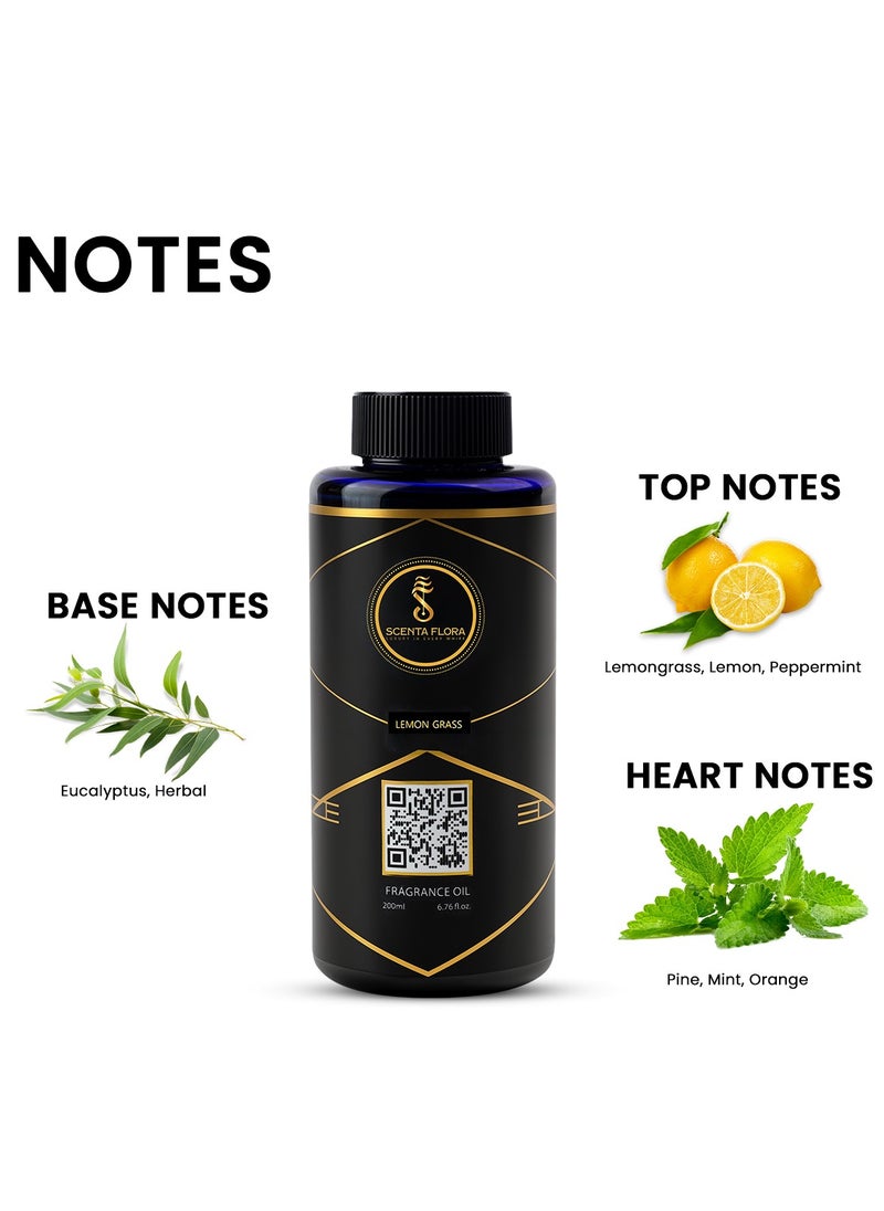 Scenta Flora - Lemon Grass - Diffuser Aroma Oil - Soothing, Healing, and Relaxing Fragrance for Scent Diffusers - Aromatherapy (200 ml) - Image 1