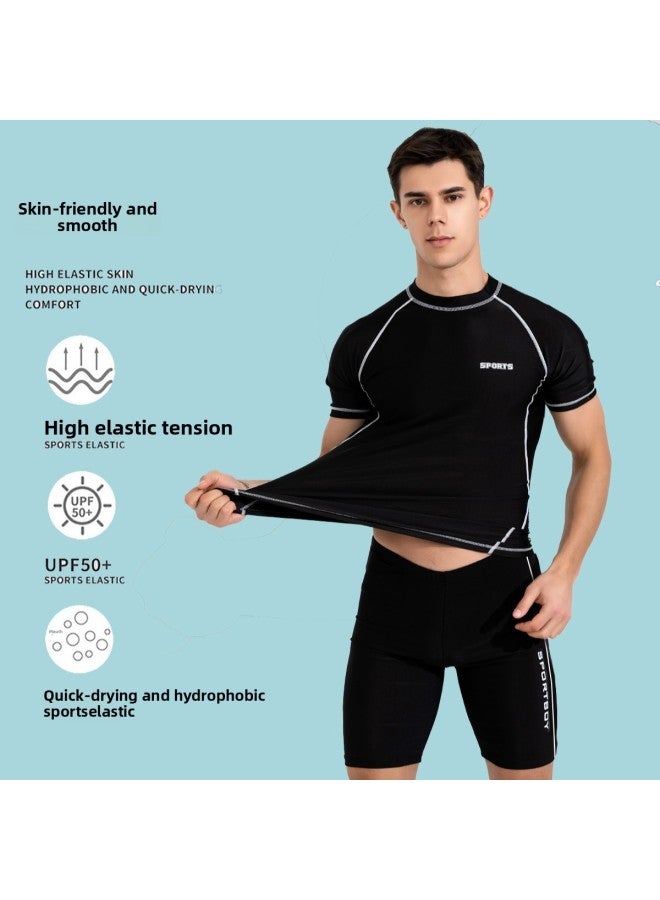 Loquat Men's Line Swimsuit 2023 Anti-embarrassment Hot Spring Five-point Swimming Trunks Professional Swimsuit Set Swimsuit-Color:White Line Jacket + Trim Swimming Trunks- - Image 3