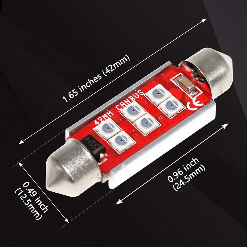 PHINLION 578 LED Light Bulbs, Super Bright 3030 6-SMD Festoon 41mm 42mm 211-2 212-2 LED Bulbs for Car Interior Map Dome Trunk Courtesy Lights, Red (4 Pack) - Image 4