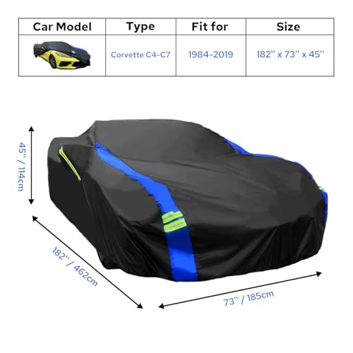Avecrew for Chevrolet Corvette C4/C5/C6/C7 Car Cover Waterproof All Weather for Automobiles, Outdoor Full Exterior Covers Fit 1984-2019 Corvette C4/C5/C6/C7 with Windproof Strap and Driver Door Zipper - Image 2