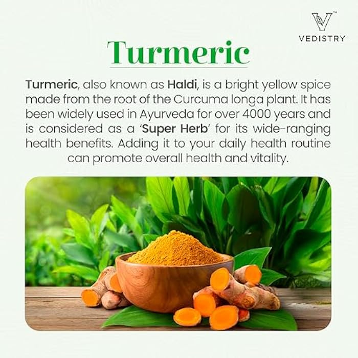 Vedistry Turmeric Tablets with Curcumin & Long Pepper for Enhanced Benefits and Absorption, Herbal Curcumin Supplement for Joint Support & Immune System Support, Vegan Haldi Tablets- 60 Tablets - Image 2